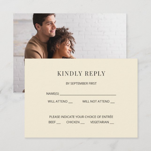 Modern Minimal Wedding RSVP Card Photo on Back (Front/Back)