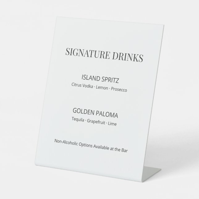 Modern Minimal Wedding Signature Drinks Sign (Front)