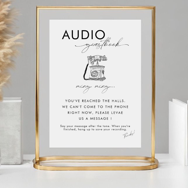 Modern Minimal Wedding Telephone Audio Guestbook Pedestal Sign (Creator Uploaded)
