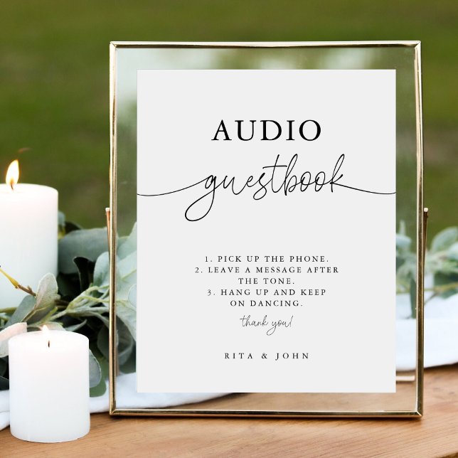 Modern Minimal Wedding Telephone Audio Guestbook Pedestal Sign (Creator Uploaded)