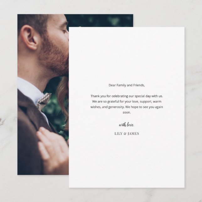 Modern Minimal Wedding Thank You Card with Photo (Front/Back)