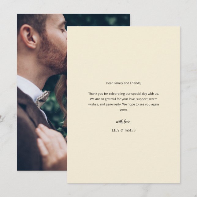 Modern Minimal Wedding Thank You Card with Photo (Front/Back)