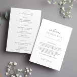 Modern Minimal Wedding Welcome Letter & Itinerary Program<br><div class="desc">Share a welcome message for your wedding guests as well as an itinerary or schedule of the weekend's events. Front features your welcome message with handwritten script accents. Personalize the reverse side with your wedding day or wedding weekend itinerary. Perfect for including in hotel welcome bags or delivering to your...</div>
