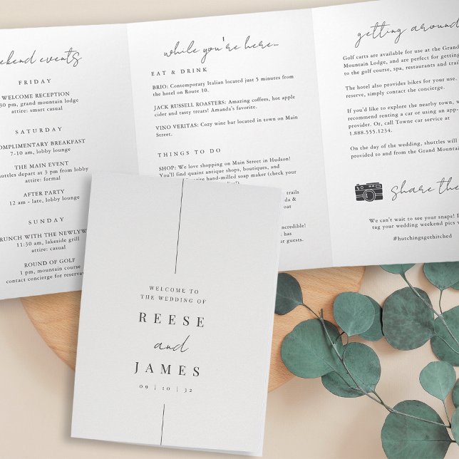 Modern Minimal Wedding Welcome Letter & Itinerary Tri-Fold Program (Creator Uploaded)