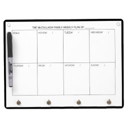 Modern Minimal Weekly Family Planner   Dry Erase Board With Keychain Holder