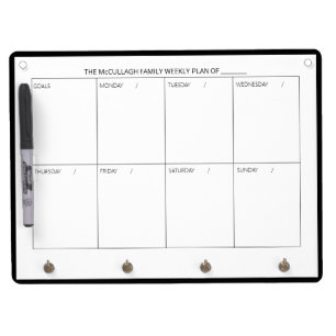 Modern Minimal Weekly Family Planner Dry Erase Board With Keychain Holder