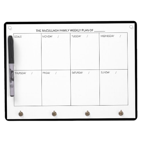 Modern Minimal Weekly Family Planner   Dry Erase Board With Keychain Holder