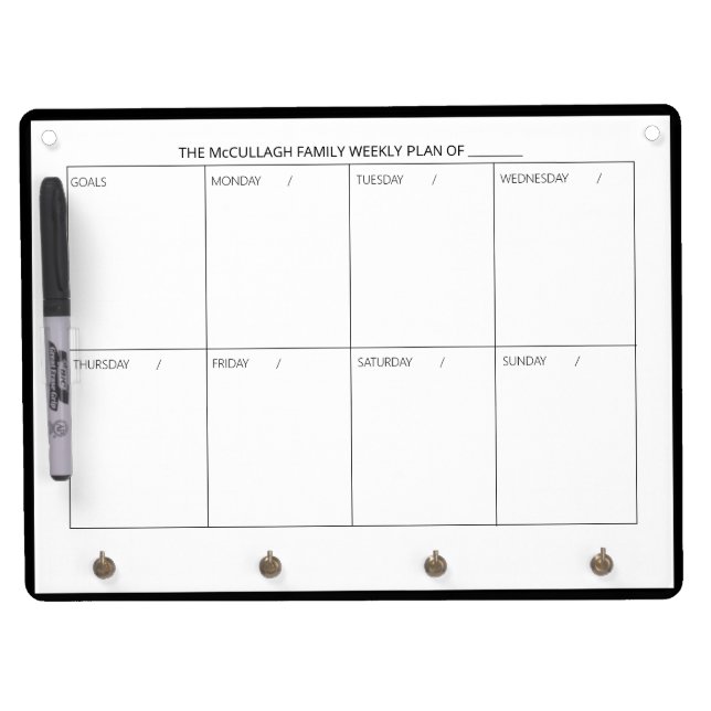Modern Minimal Weekly Family Planner   Dry Erase Board With Keychain Holder (Front)