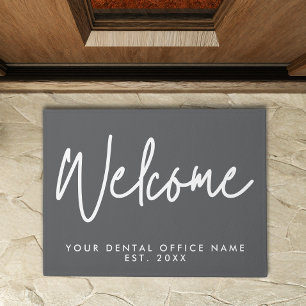 Modern Minimal Welcome Script Dental Office Gray Doormat