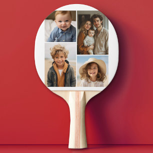 Modern Minimal White 4 Photo Collage - Chunky Text Ping Pong Paddle