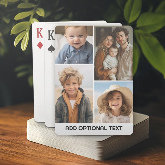Modern Minimal White 4 Photo Collage - Chunky Text Poker Cards (Custom Playing Cards)