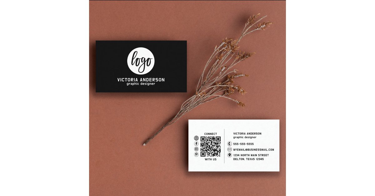 Modern Minimal White and Black Logo QR Code Business Card | Zazzle