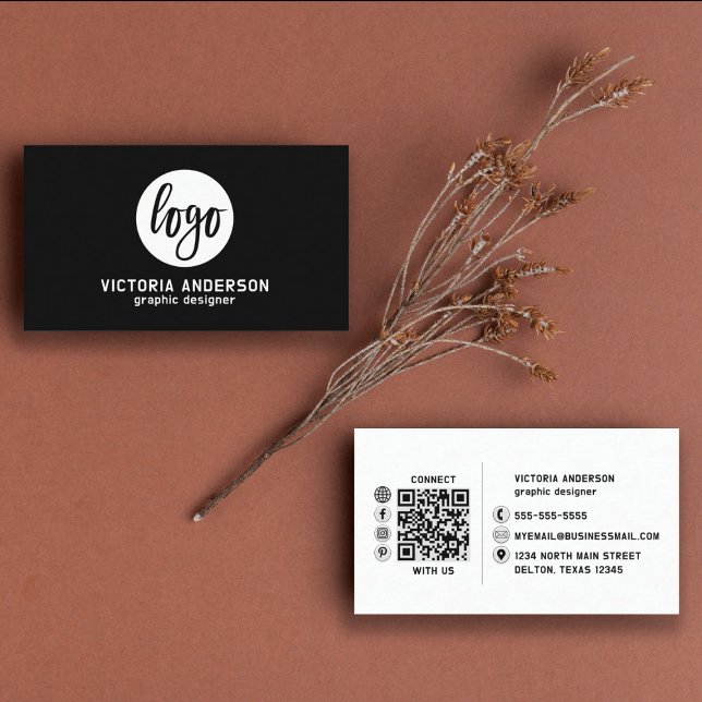 Modern Minimal White and Black Logo QR Code Business Card (Creator Uploaded)