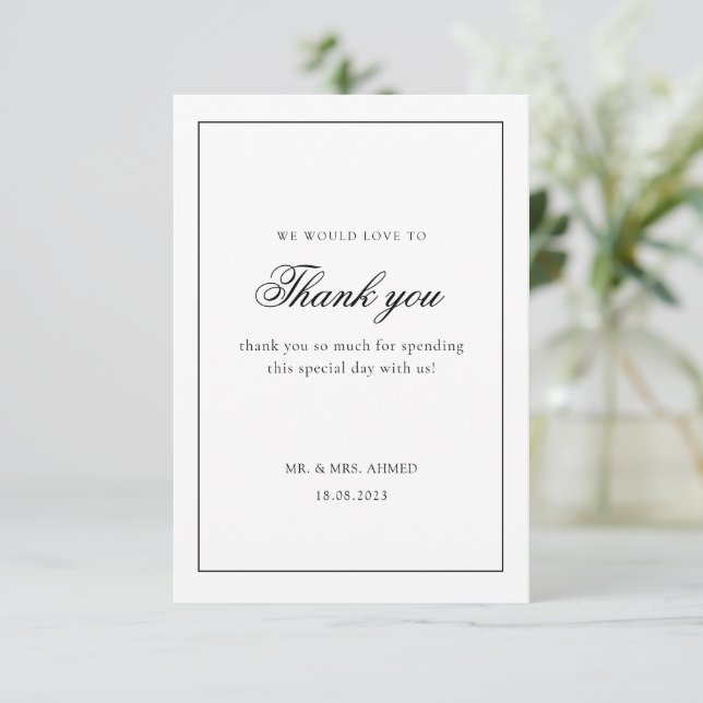 Modern Minimal White Black Frame Muslim Wedding Thank You Card (Standing Front)