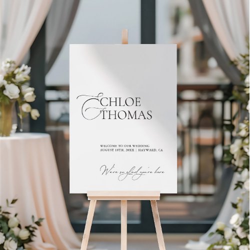 Modern Minimal White  Black Wedding Welcome Sign