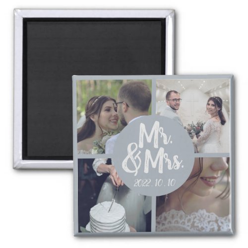 Modern Minimal White Border Wedding Collage Magnet