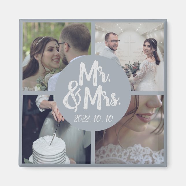 Modern Minimal White Border Wedding Collage Magnet (Front)