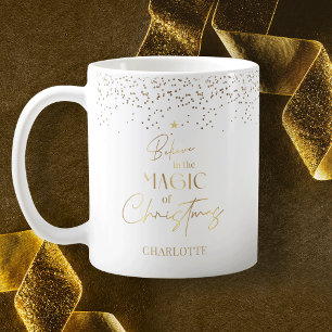 Modern Minimal White & Gold Glitter Christmas Tree Coffee Mug