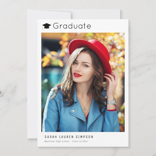 Modern minimal white graduation announcement (Front)