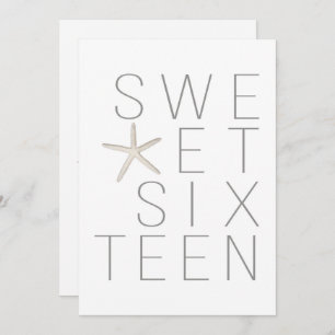 Modern Minimal White Grey Beach Sweet 16 Party Invitation