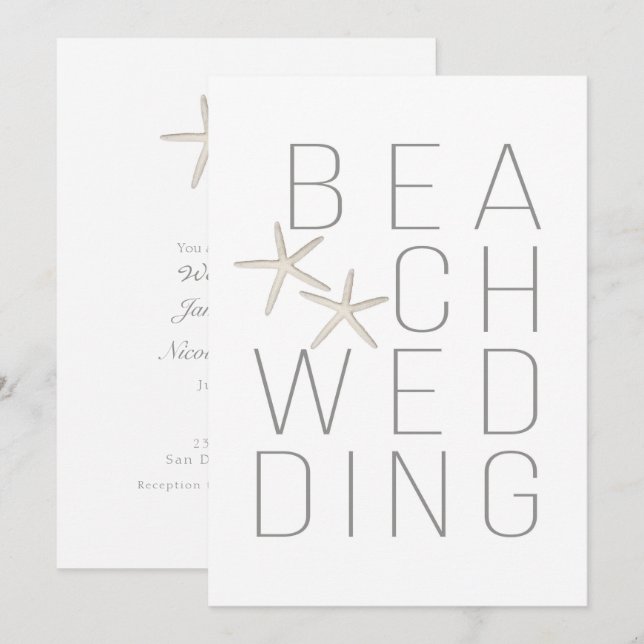 Modern Minimal White Grey Beach Wedding Invitation (Front/Back)