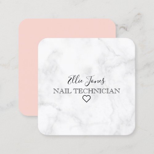 Modern minimal white marble  blush pink nails square business card
