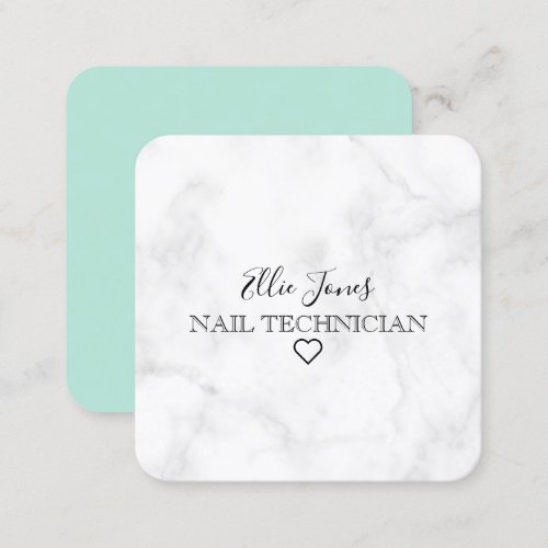 Modern minimal white marble  mint green nails square business card