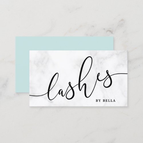 Modern minimal white marble  mint lashes business card