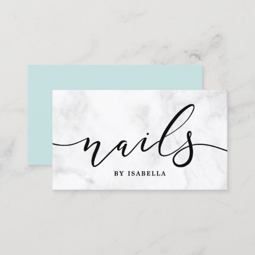 Modern minimal white marble  mint nails business card