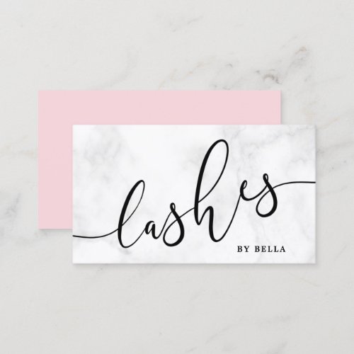 Modern minimal white marble  pink lashes business card