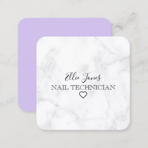 Modern minimal white marble  purple nails square business card