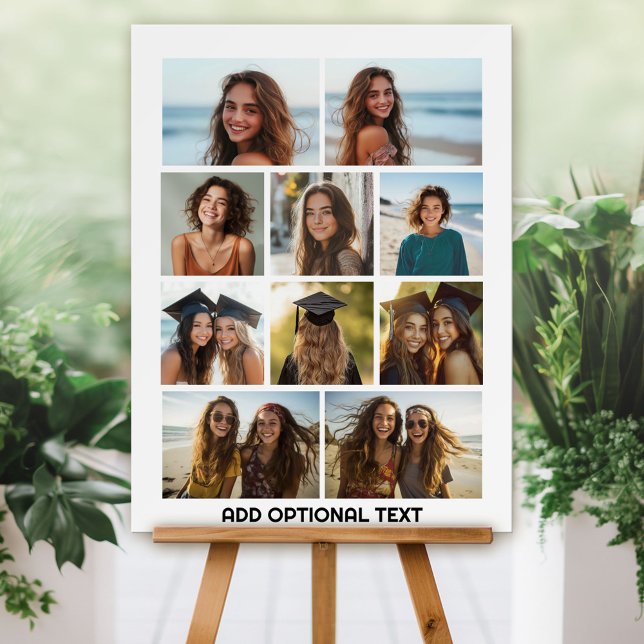 Modern Minimal White Party Sign - 10 Photo Collage (Custom Foam Board Sign - Photo Collage)