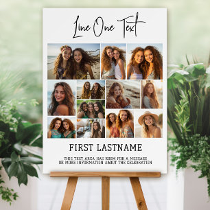 Modern Minimal White Party Sign - 12 Photo Collage