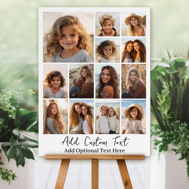 Modern Minimal White Party Sign - 13 Photo Collage (Custom Foam Board Sign - Photo Collage)