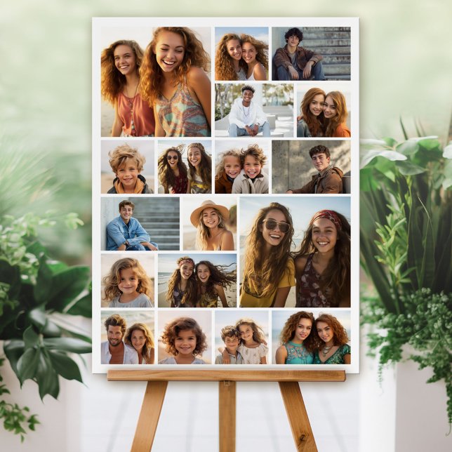 Modern Minimal White Party Sign - 18 Photo Collage (Custom Foam Board Sign - Photo Collage)