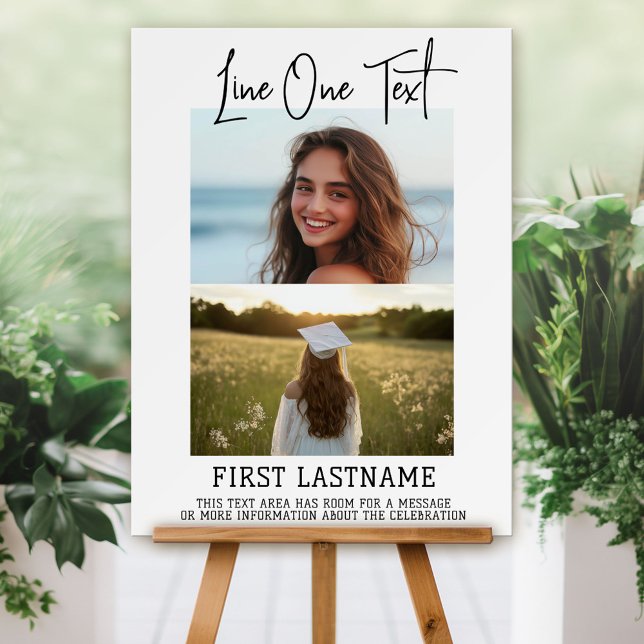 Modern Minimal White Party Sign - 2 Photo Collage  (Custom Foam Board - Sign for Celebration)