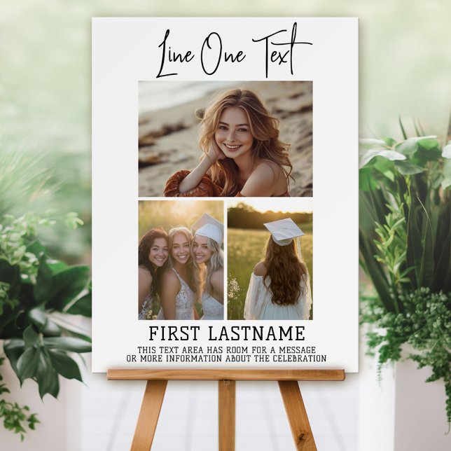 Modern Minimal White Party Sign - 3 Photo Collage  (Custom Foam Board Sign - Photo Collage)