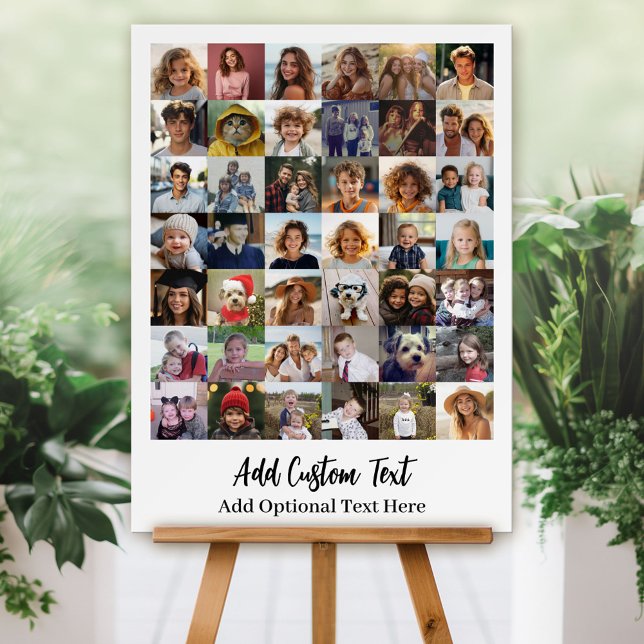 Modern Minimal White Party Sign - 42 Photo Collage (Custom Foam Board Sign - Photo Collage)