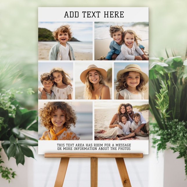 Modern Minimal White Party Sign - 7 Photo Collage (Custom Foam Board Sign - Photo Collage)