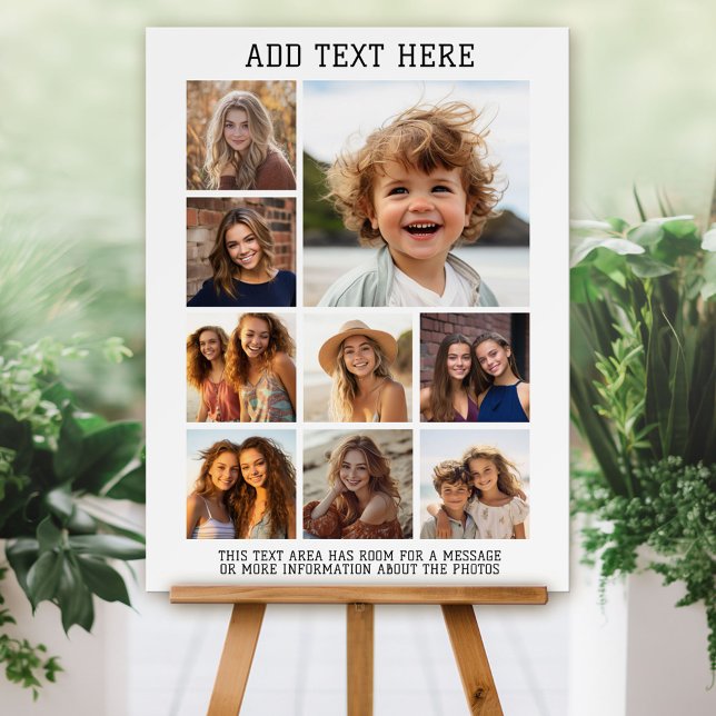 Modern Minimal White Party Sign - 9 Photo Collage (Custom Foam Board Sign - Photo Collage)