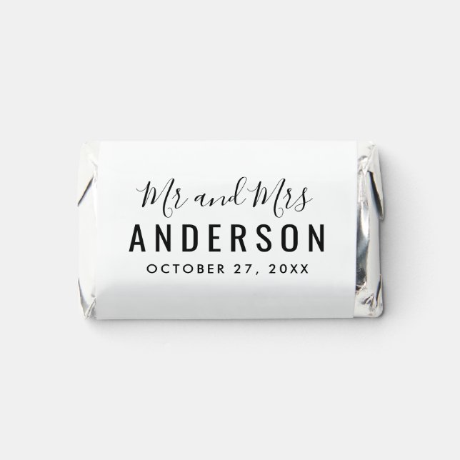 Modern Minimal White Personalized Mr and Mrs Hershey's Miniatures (Front)