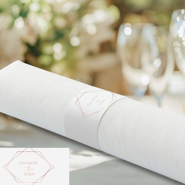 Modern Minimal White Rose-Gold (Imitat) Napkin Bands (Custom Modern Minimal White Rose-Gold (Imitat) Wedding Napkin Bands)