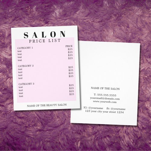Modern Minimal White Rose Salon Price List Flyer