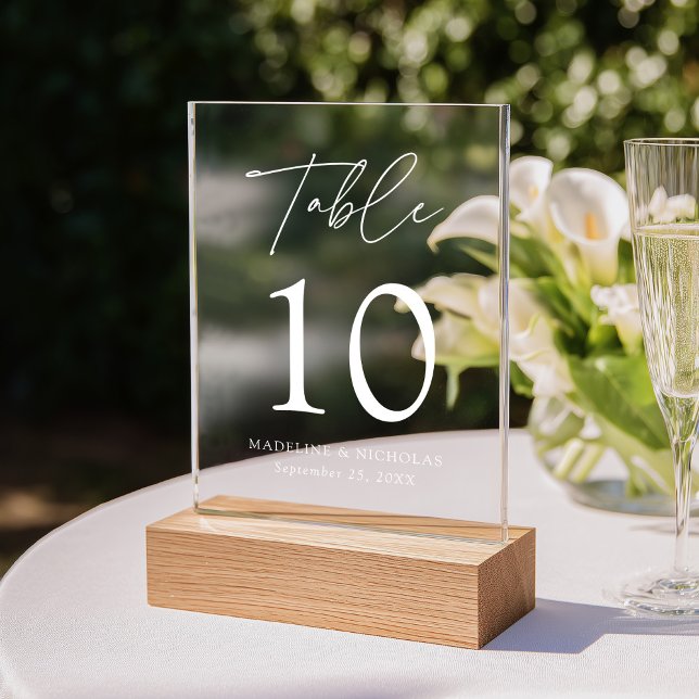 Modern Minimal White Script Acrylic Table Number (Creator Uploaded)