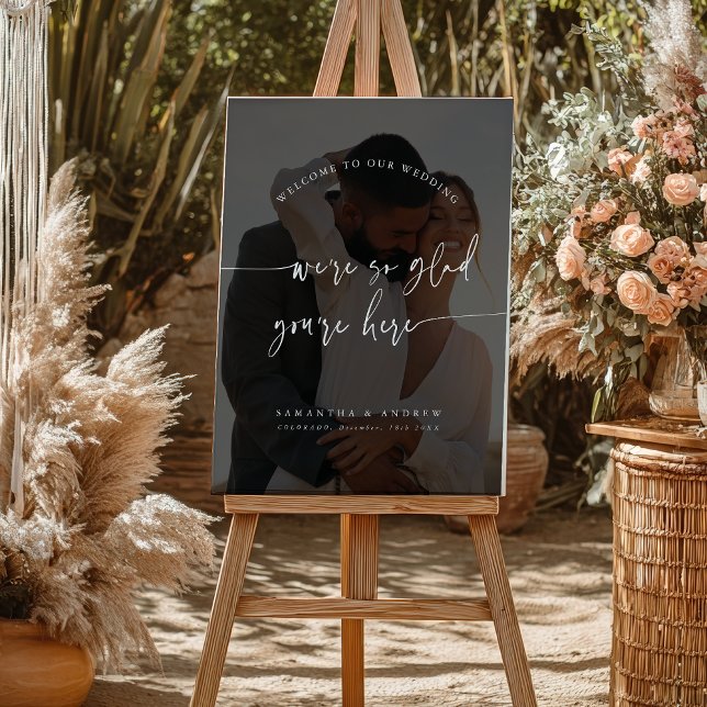 Modern Minimal White Script Wedding Photo Sign (Modern Minimal White Script Wedding Photo Sign)
