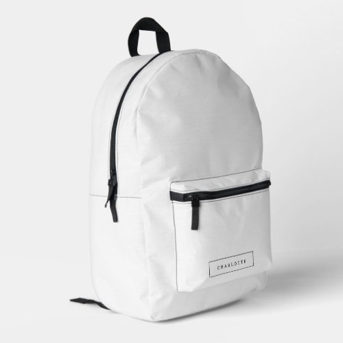 Modern Minimal White Solid Color Custom Name Printed Backpack