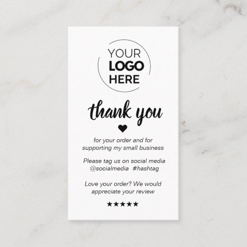 Modern Minimal White Thank You Supporting Small Business Card