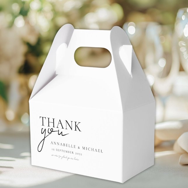 Modern, Minimal, White, Wedding Favor Boxes (Personalized, Modern, Minimal, Beige, THANK YOU Wedding Favor Boxes with your Names and Date.)