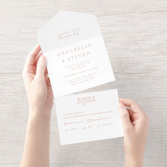 Modern Minimal White Wedding Foil All In One Invitation (Tearaway)