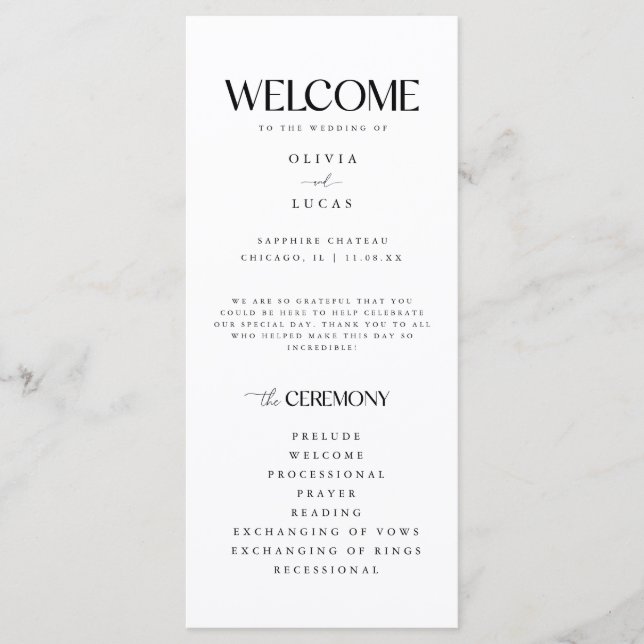 Modern & Minimal White Wedding Program (Front)